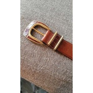 Brighton Classic Solid Brown Leather Belt Gold Buckle Size L